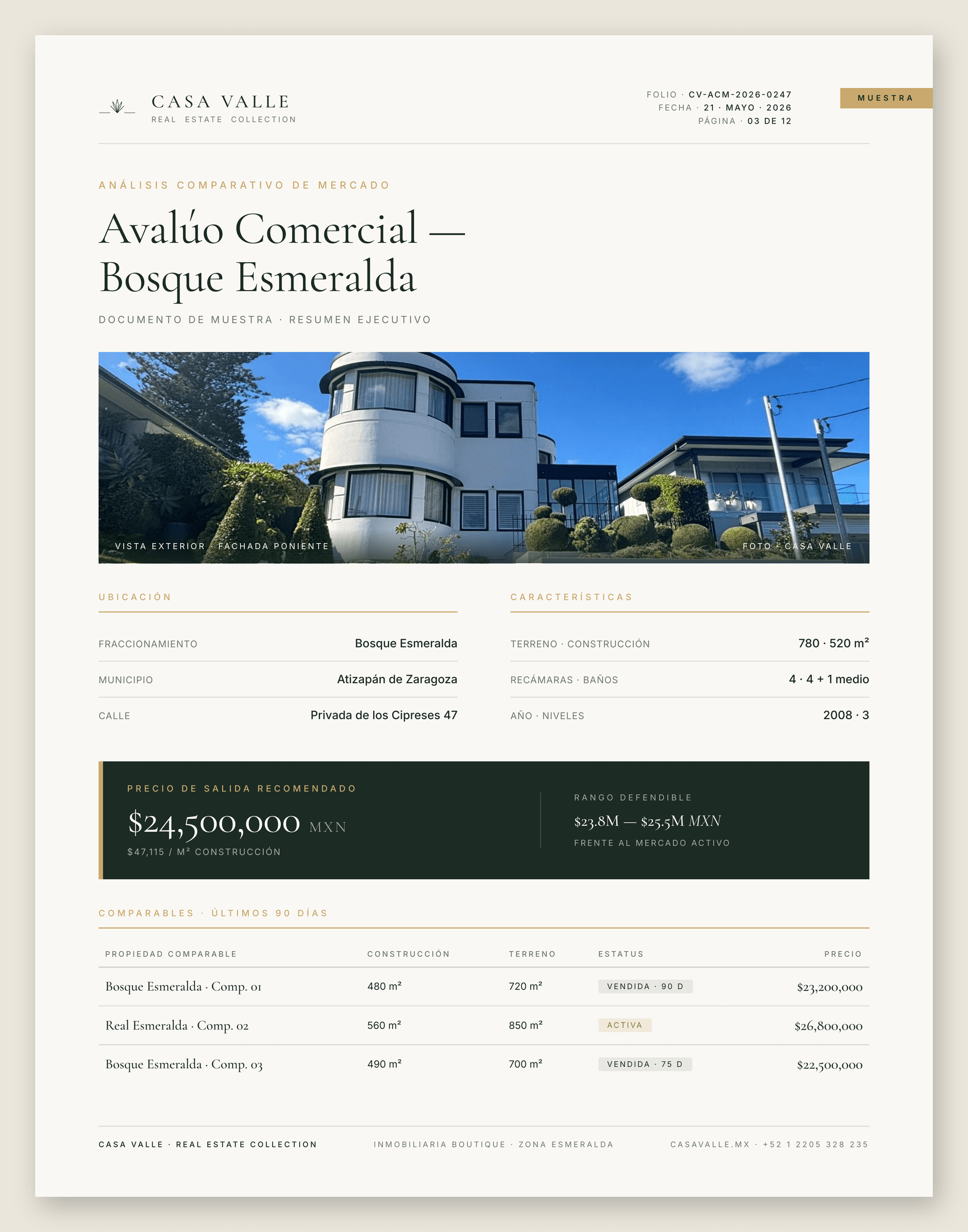 Documento de avalúo comercial de muestra — Casa Valle